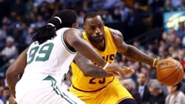 Dec 15, 2015; Boston, MA, USA; Cleveland Cavaliers forward LeBron James (23) drives to the hoop againt Boston Celtics forward Jae Crowder (99) during the first half at TD Garden. Mandatory Credit: Mark L. Baer-USA TODAY Sports