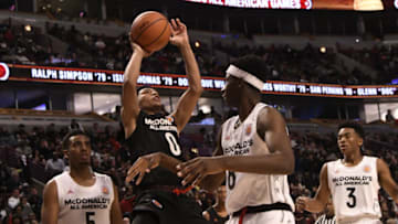 CHICAGO, IL - MARCH 29: Quade Green #0 of the boys east team shoots over Jaren Jackson Jr. #8 of the boys west team during the 2017 McDonalds's All American Game on March 29, 2017 at the United Center in Chicago, Illinois. The West Team won 109-107. (Photo by David Banks/Getty Images)