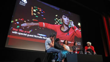 LONDON, ENGLAND - OCTOBER 01: Dr Kevin Fong, Dr Maggie Aderin-Pocock, Thomasina Gibson, Samira Ahmed attend Q&A with actor Nichelle Nichols, Star Trek's original Lieutenant Uhura part of Star Trek at 50 at BFI Southbank on October 1, 2016 in London, England. (Photo by Mike Marsland/WireImage)