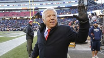 Jan 10, 2015; Foxborough, MA, USA; New England Patriots owner Robert Kraft waves to the crowd prior to the Patriots
