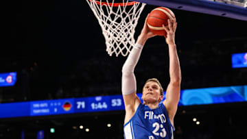 OKINAWA, JAPAN - AUGUST 29: Lauri Markkanen #23 of Finland dunks the ball during the FIBA Basketball World Cup Group E game between Germany and Finland at Okinawa Arena on August 29, 2023 in Okinawa, Japan. (Photo by Takashi Aoyama/Getty Images)