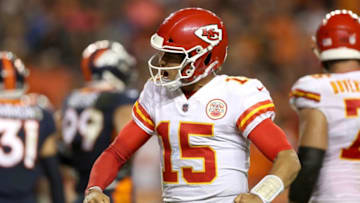 DENVER, CO - OCTOBER 01: Quarterback Patrick Mahomes #15 of the Kansas City Chiefs celebrates a touchdown against the Denver Broncos at Broncos Stadium at Mile High on October 1, 2018 in Denver, Colorado. (Photo by Matthew Stockman/Getty Images)