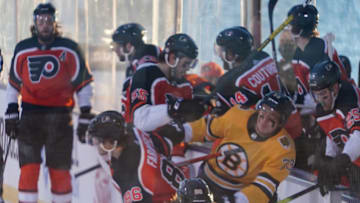 Feb 21, 2021; Stateline, Nevada, USA; Boston Bruins right wing David Pastrnak (88) skates with the puck against the Philadelphia Flyers during the first period in a NHL Outdoors hockey game at Lake Tahoe. Mandatory Credit: Kirby Lee-USA TODAY Sports