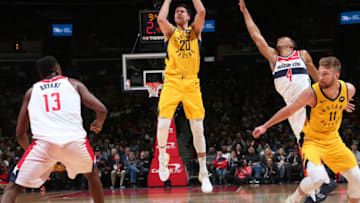 WASHINGTON, DC -¬ FEBRUARY 23: Doug McDermott #20 of the Indiana Pacers shoots the ball against the Washington Wizards on February 23, 2019 at Capital One Arena in Washington, DC. NOTE TO USER: User expressly acknowledges and agrees that, by downloading and or using this Photograph, user is consenting to the terms and conditions of the Getty Images License Agreement. Mandatory Copyright Notice: Copyright 2019 NBAE (Photo by Ned Dishman/NBAE via Getty Images)