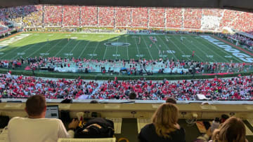 Georgia football's press box at Sanford Stadium on Nov. 4, 2023 against Missouri. The press box is being replaced at the current location by premium seating for donors.