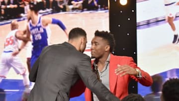 SANTA MONICA, CA - JUNE 25: Ben Simmons (L) and Donovan Mitchell attend 2018 NBA Awards at Barkar Hangar on June 25, 2018 in Santa Monica, California. (Photo by Kevin Mazur/Getty Images for Turner Sports)