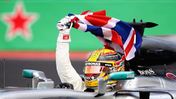 MEXICO CITY, MEXICO - OCTOBER 29: Lewis Hamilton of Great Britain and Mercedes GP celebrates after winning his fourth F1 World Drivers Championship after the Formula One Grand Prix of Mexico at Autodromo Hermanos Rodriguez on October 29, 2017 in Mexico City, Mexico. (Photo by Clive Mason/Getty Images)