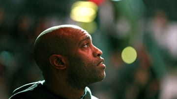 SAN ANTONIO, TX - JANUARY 17: Vince Carter #15 of the Atlanta Hawks watches tribute before the start of their game against the San Antonio Spurs at AT&T Center on January 17, 2020 in San Antonio, Texas. NOTE TO USER: User expressly acknowledges and agrees that ,by downloading and or using this photograph, User is consenting to the terms and conditions of the Getty Images License Agreement. (Photo by Ronald Cortes/Getty Images)