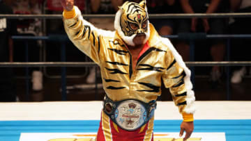 TOKYO, JAPAN - JULY 03: Tiger Mask enters the ring during the New Japan Pro-Wrestling at Korakuen Hall on July 03, 2022 in Tokyo, Japan. (Photo by Etsuo Hara/Getty Images)