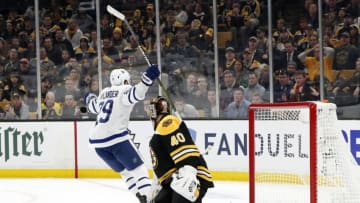 BOSTON, MA - APRIL 11: Toronto Maple Leafs right wing William Nylander (29) reacts to his goal during Game 1 of the First Round between the Boston Bruins and the Toronto Maple Leafs on April 11, 2019, at TD Garden in Boston, Massachusetts. (Photo by Fred Kfoury III/Icon Sportswire via Getty Images)