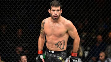 NORFOLK, VA - NOVEMBER 11: Raphael Assuncao of Brazil celebrates after knocking out Matthew Lopez in their bantamweight bout during the UFC Fight Night event inside the Ted Constant Convention Center on November 11, 2017 in Norfolk, Virginia. (Photo by Brandon Magnus/Zuffa LLC/Zuffa LLC via Getty Images)