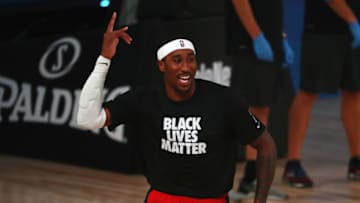 LAKE BUENA VISTA, FLORIDA - AUGUST 05: Rondae Hollis-Jefferson #4 of the Toronto Raptors warms up before an NBA game against the Orlando Magic at Visa Athletic Center at ESPN Wide World Of Sports Complex on August 5, 2020 in Lake Buena Vista, Florida. NOTE TO USER: User expressly acknowledges and agrees that, by downloading and or using this photograph, User is consenting to the terms and conditions of the Getty Images License Agreement. (Photo by Kim Klement-Pool/Getty Images)
