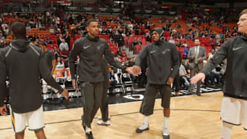 MIAMI, FL - JANUARY 7: Thabo Sefolosha #22 of the Utah Jazz makes his entrance before the game against the Miami Heat on January 7, 2017 at American Airlines Arena in Miami, Florida. NOTE TO USER: User expressly acknowledges and agrees that, by downloading and or using this photograph, user is consenting to the terms and conditions of the Getty Images License Agreement. Mandatory Copyright Notice: Copyright 2018 NBAE (Photo by Oscar Baldizon/NBAE via Getty Images)