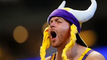 ATLANTA, GA - DECEMBER 03: A Minnesota Vikings fan cheers in the stands during the first half against the Atlanta Falcons at Mercedes-Benz Stadium on December 3, 2017 in Atlanta, Georgia. (Photo by Kevin C. Cox/Getty Images)