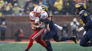 Michigan linebacker Junior Colson tackles Nebraska quarterback Chubba Purdy during the first half of U-M's 34-3 win over Nebraska on Saturday, Nov. 12, 2022, in Ann Arbor.