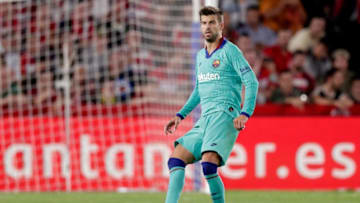 GRANADA, SPAIN - SEPTEMBER 21: Gerard Pique of FC Barcelona during the La Liga Santander match between Granada v FC Barcelona at the Nuevo Estadio de Los Cármenes on September 21, 2019 in Granada Spain (Photo by Jeroen Meuwsen/Soccrates/Getty Images)