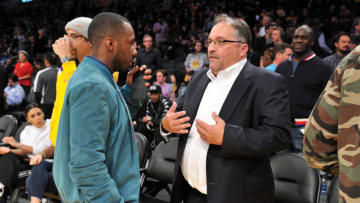 27: Rich Paul (L) and Stan Van Gundy attend a basketball game between the Los Angeles Lakers and the New Orleans Pelicans (Photo by Allen Berezovsky/Getty Images)