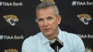 Jaguars head coach Urban Meyer listens to a questino during Friday afternoon's press conference at TIAA Bank Field.Jki 043021 Trevorlawrencea 5