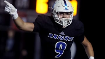 Taylor Wein of Nolensville celebrates after stopping a White County drive during their game at Nolensville High School Friday, November 11, 2022.High School Football Nas Nolensville White County Feature White County At Nolensville