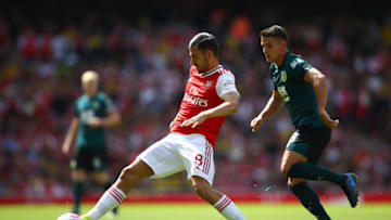 LONDON, ENGLAND - AUGUST 17: Dani Ceballos of Arsenal is closed down by Ashley Westwood of Burnley during the Premier League match between Arsenal FC and Burnley FC at Emirates Stadium on August 17, 2019 in London, United Kingdom. (Photo by Julian Finney/Getty Images)