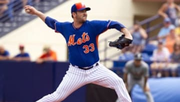 Mar 6, 2015; Port St. Lucie, FL, USA; New York Mets starting pitcher Matt Harvey (33) throws against against the Detroit Tigers during a spring training baseball game at Tradition Field. Mandatory Credit: Brad Barr-USA TODAY Sports