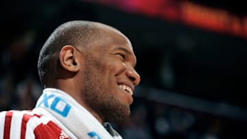 CLEVELAND, OH - FEBRUARY 8: Marreese Speights #15 of the Cleveland Cavaliers smiles from the sidelines during the game against the Orlando Magic at The Quicken Loans Arena on February 8, 2013 in Cleveland, Ohio. NOTE TO USER: User expressly acknowledges and agrees that, by downloading and/or using this Photograph, user is consenting to the terms and conditions of the Getty Images License Agreement. Mandatory Copyright Notice: Copyright 2013 NBAE (Photo by David Liam Kyle/NBAE via Getty Images)