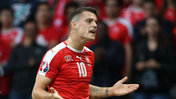 LILLE, FRANCE - JUNE 19: Granit Xhaka of Switzerland reacts during the UEFA EURO 2016 Group A match between Switzerland and France at Stade Pierre-Mauroy on June 19, 2016 in Lille, France. (Photo by Jean Catuffe/Getty Images)