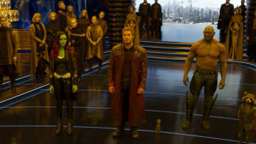 Guardians Of The Galaxy Vol. 2L to R: Gamora (Zoe Saldana), Star-Lord/Peter Quill (Chris Pratt), Groot (Voiced by Vin Diesel), Drax (Dave Bautista), and Rocket (Voiced by Bradley Cooper)Ph: Film Frame©Marvel Studios 2017