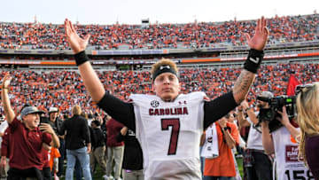 South Carolina football quarterback Spencer Rattler recreating the Steve Taneyhill pose (1996) after beating the Tigers last season. Mandatory Credit: Ken Ruinard-USA TODAY Sports