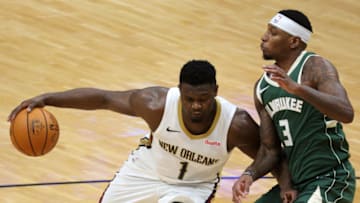 Zion Williamson #1 of the New Orleans Pelicans ages License Agreement. (Photo by Chris Graythen/Getty Images)