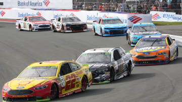 CHARLOTTE, NC - SEPTEMBER 30: #22: Joey Logano, Team Penske, Ford Fusion Shell Pennzoil, #10: Aric Almirola, Stewart-Haas Racing, Ford Fusion Smithfield and all the racers during the Monster Energy NASCAR Cup Series Playoff Race Bank of America ROVAL 400 on September 30, 2018, at Charlotte Motor Speedway in Concord, NC. (Photo by Jaylynn Nash/Icon Sportswire via Getty Images)