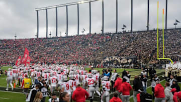 Oct. 14, 2023; Lafayette, In., USA;The Ohio State Buckeyes take the field at Ross-Ade Stadium in Lafayette for Saturday's NCAA Division I football game against the Purdue Boilermakers.