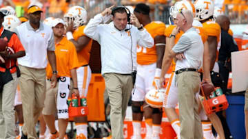 Sep 5, 2015; Nashville, TN, USA; Tennessee Volunteers head coach Butch Jones during the first quarter of the game against the Bowling Green Falcons at Nissan Stadium. Mandatory Credit: Randy Sartin-USA TODAY Sports