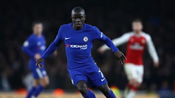 LONDON, ENGLAND - JANUARY 03: N'Golo Kante of Chelsea in action during the Premier League match between Arsenal and Chelsea at Emirates Stadium on January 3, 2018 in London, England. (Photo by Julian Finney/Getty Images)