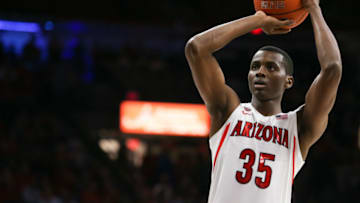 Nov 14, 2019; Tucson, AZ, USA; Arizona Wildcats center Christian Koloko (35) shoots a free-throw in the second half during a NCAA Basketball game between San Jose State Spartans and the Arizona Wildcats at McKale Center. Mandatory Credit: Jacob Snow-USA TODAY Sports