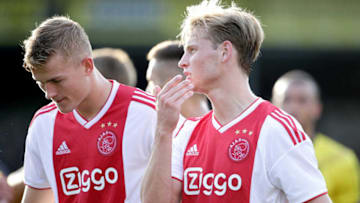 VENLO, NETHERLANDS - AUGUST 18: (L-R) Matthijs de Ligt of Ajax, Frenkie de Jong of Ajax during the Dutch Eredivisie match between VVVvVenlo - Ajax at the Seacon Stadium - De Koel on August 18, 2018 in Venlo Netherlands (Photo by Erwin Spek/Soccrates/Getty Images)