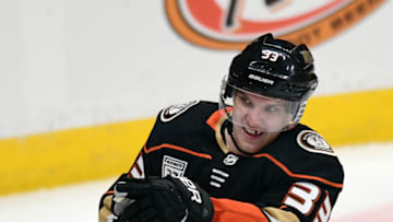 ANAHEIM, CA - FEBRUARY 17: Anaheim Ducks rightwing Jakob Silfverberg (33) reacts after scoring a goal in the second period of a game against the Washington Capitals played on February 17, 2019 at the Honda Center in Anaheim, CA. (Photo by John Cordes/Icon Sportswire via Getty Images)