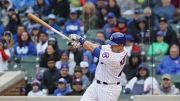 CHICAGO, IL - APRIL 19: Miguel Montero #47 of the Chicago Cubs bats against the Milwaukee Brewers at Wrigley Field on April 19, 2017 in Chicago, Illinois. The Cubs defeated the Brewers 7-4. (Photo by Jonathan Daniel/Getty Images)