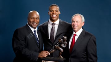 Bo Jackson (1985), Cam Newton (2010) and Pat Sullivan (1971) the three Heisman Trophy winners from Auburn football pose during a portrait session on December 12, 2010 in New York City. NOTE TO USER: Photographer approval needed for all Commercial License requests. (Photo by Kelly Kline/Getty Images for the Heisman)
