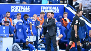 Ademola Lookman of Leicester City is substituted by Brendan Rogers (Photo by Michael Regan/Getty Images)