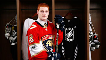 CHICAGO, IL - JUNE 23: Owen Tippett, tenth overall pick of the Florida Panthers, poses for a portrait during Round One of the 2017 NHL Draft at United Center on June 23, 2017 in Chicago, Illinois. (Photo by Jeff Vinnick/NHLI via Getty Images)