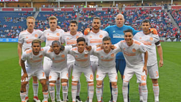 BRIDGEVIEW, IL - MAY 05: Atlanta United FC players pose for a photo prior to a game between Atlanta United FC and the Chicago Fire on May 5, 2018, at Toyota Park, in Bridgeview, IL. (Photo by Patrick Gorski/Icon Sportswire via Getty Images)