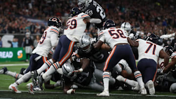 LONDON, ENGLAND - OCTOBER 06: Josh Jacobs of Oakland Raiders scores the winning touchdown during the game between Chicago Bears and Oakland Raiders at Tottenham Hotspur Stadium on October 06, 2019 in London, England. (Photo by Christopher Lee/Getty Images)