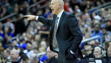 LOUISVILLE, KENTUCKY - FEBRUARY 12: Chris Mack the head coach of the Louisville Cardinals gives instructions to his team against the Duke Blue Devils at KFC YUM! Center on February 12, 2019 in Louisville, Kentucky. (Photo by Andy Lyons/Getty Images)