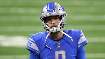 DETROIT, MI - JANUARY 03: Matthew Stafford #9 of the Detroit Lions looks on in the fourth quarter during a game against the Minnesota Vikings at Ford Field on January 3, 2021 in Detroit, Michigan. (Photo by Rey Del Rio/Getty Images)