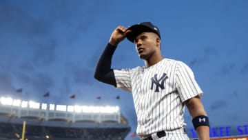 NEW YORK, NY - SEPTEMBER 19: Miguel Andujar #41 of the New York Yankees looks on during a game against the Boston Red Sox at Yankee Stadium on Wednesday, September 19, 2018 in the Bronx borough of New York City. (Photo by Rob Tringali/MLB Photos via Getty Images)
