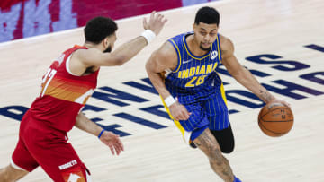 INDIANAPOLIS, IN - MARCH 04: Jeremy Lamb #26 of the Indiana Pacers is seen during the game against the Denver Nuggets at Bankers Life Fieldhouse on March 4, 2021 in Indianapolis, Indiana. NOTE TO USER: User expressly acknowledges and agrees that, by downloading and or using this photograph, User is consenting to the terms and conditions of the Getty Images License Agreement. (Photo by Michael Hickey/Getty Images)