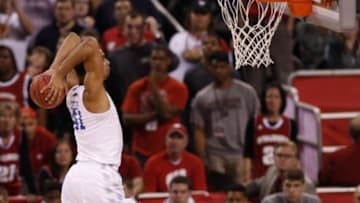 Apr 4, 2015; Indianapolis, IN, USA; Kentucky Wildcats forward Trey Lyles (41) dunks the ball during the first half against the Wisconsin Badgers of the 2015 NCAA Men