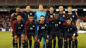 11 October 2016: U.S. starters. Front row (from left): Michael Orozco (USA), Julian Green (USA), Perry Kitchen (USA), Jozy Altidore (USA), DeAndre Yedlin (USA). Back row (from left): Kellyn Acosta (USA), Omar Gonzalez (USA), William Yarbrough (USA), Sacha Kljestan (USA), Michael Bradley (USA), and Matt Besler (USA). The United States Men's National Team hosted the New Zealand Men's National Team at RFK Stadium in Washington, DC in an international friendly soccer match. (Photo by Andy Mead/YCJ/Icon Sportswire via Getty Images)