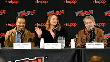 NEW YORK, NEW YORK - OCTOBER 05: Russell Hornsby, Arielle Kebbel, and Michael Imperioli speak onstage during the Lincoln Rhyme: Hunt for the Bone Collector panel at New York Comic Con 2019 Day 3 at Jacob K. Javits Convention Center October 05, 2019 in New York City. (Photo by Craig Barritt/Getty Images for ReedPOP )